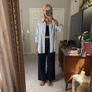 Maeve blue & white Striped Button-Up Shirt, Medium